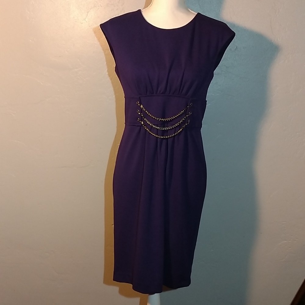Calvin Klein sheath dress with gunmetal chains